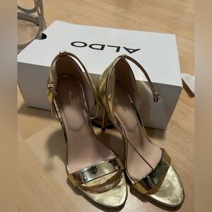 Aldo Metallic Gold Strappy High Heel Sandals